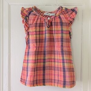 Vineyard Vines Plaid Ruffle Cap Sleeve Top